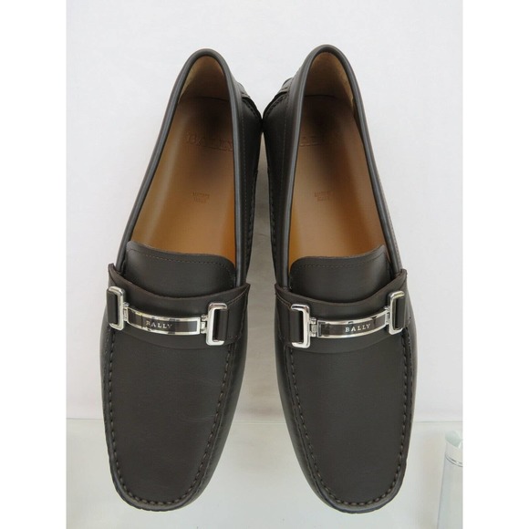 BALLY DRULIO DARK BROWN CHOCOLATE LEATHER METAL LOGO DRIVING LOAFERS US 12 D main image 8